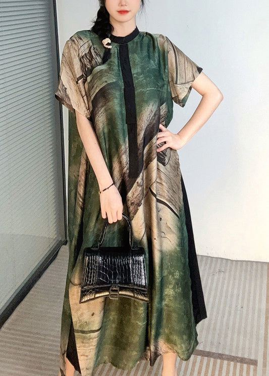 Plus Size Grün Print Patchwork Maxikleider Kurzarm