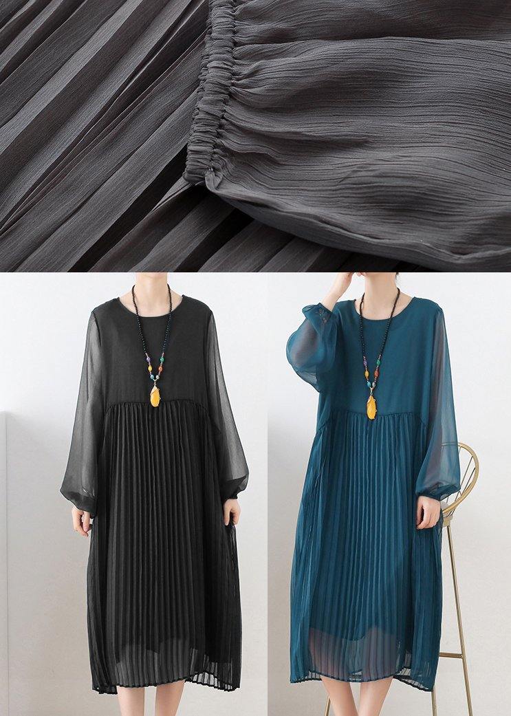 Plus Size Grey Patchwork Chiffon O-Neck Spring Summer Robe Dresses - SooLinen