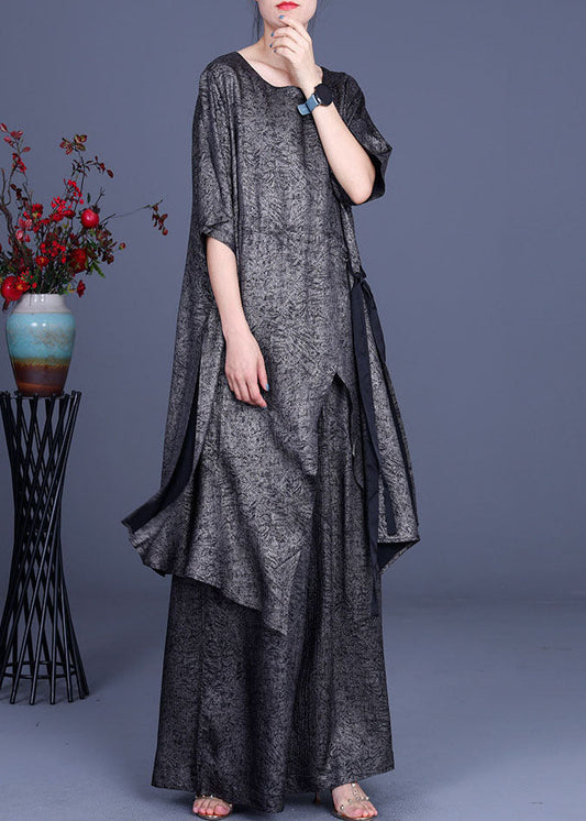 Plus Size Khaki Asymmetrische Taillenbindung Zweiteiliges Set Frühling