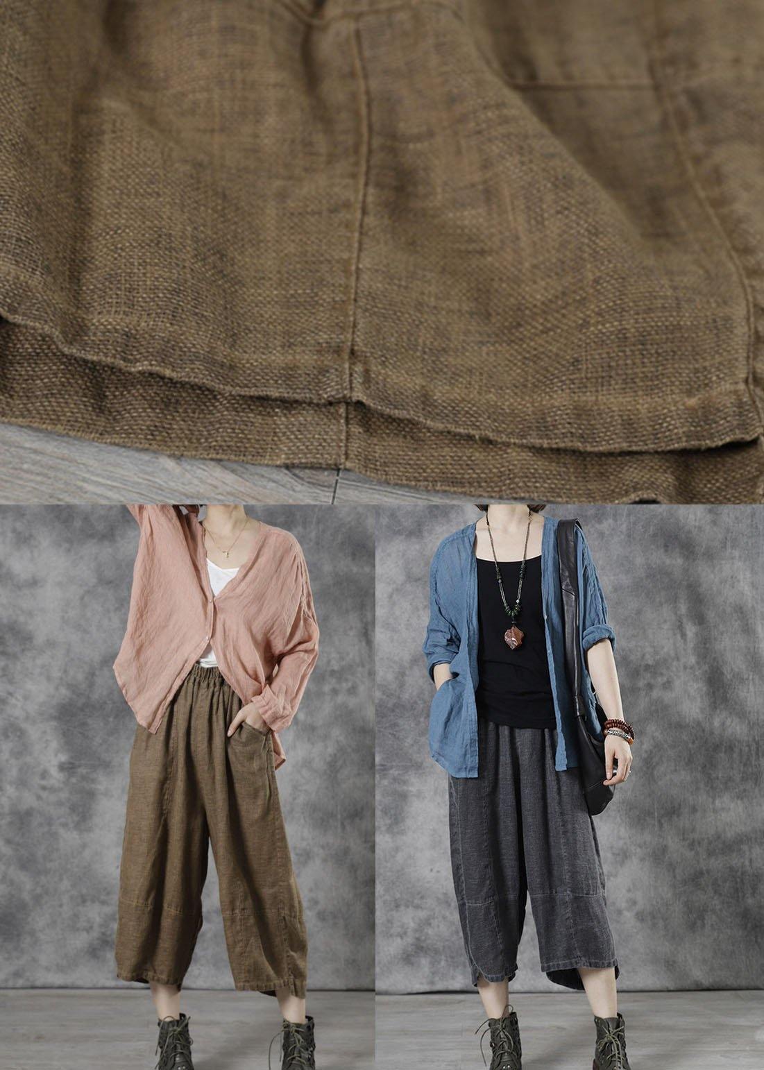 Plus Size Khaki Casual Patchwork Crop Fall Pants - SooLinen