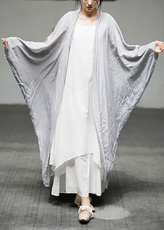 Plus Size Khakifarbene lange Strickjacke aus Baumwolle mit Fledermausärmeln