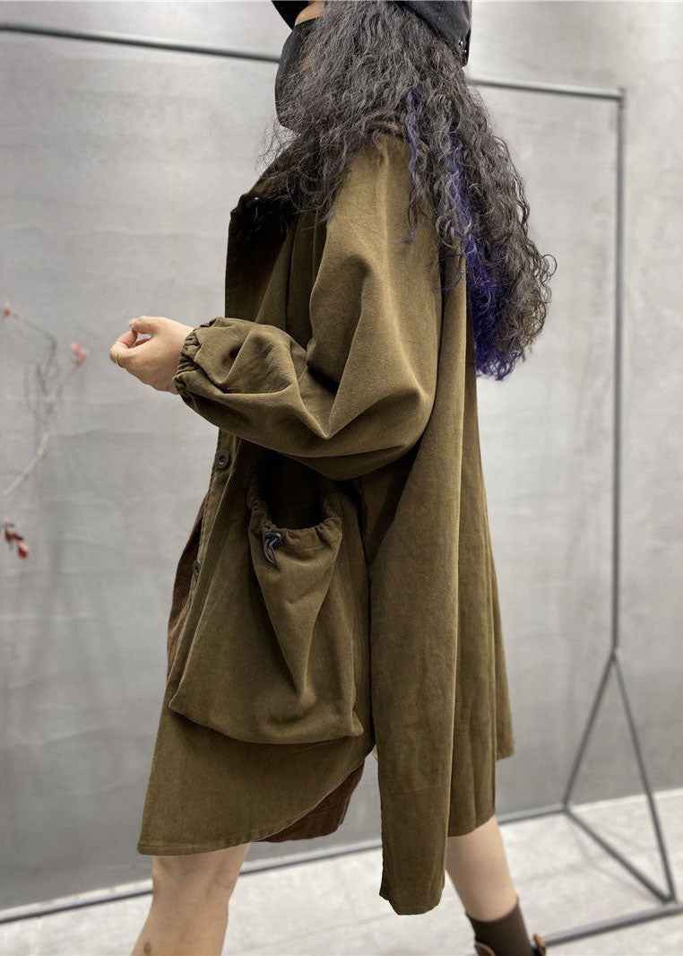 Plus Size Khaki Kapuze Kordelzug Große Taschen Baumwollmäntel Frühling