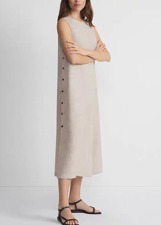 Plus Size Khaki O-Neck Low High Design Robe Dresses Sleeveless
