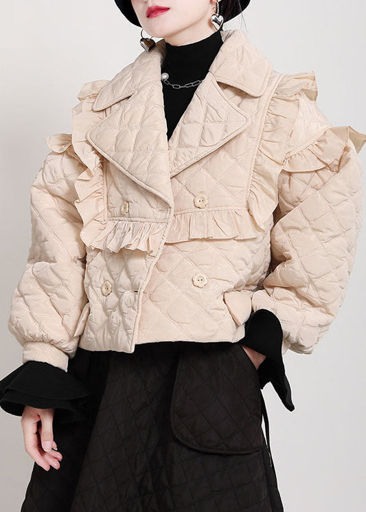 Plus Size Khaki PeterPan Kragen Knopf Rüschen Krawatte Taille Winter Baumwolle Langarm Mantel