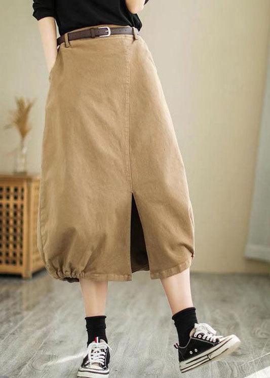 Plus Size Khaki seitlich offen hohe Taille Baumwollrock Frühling
