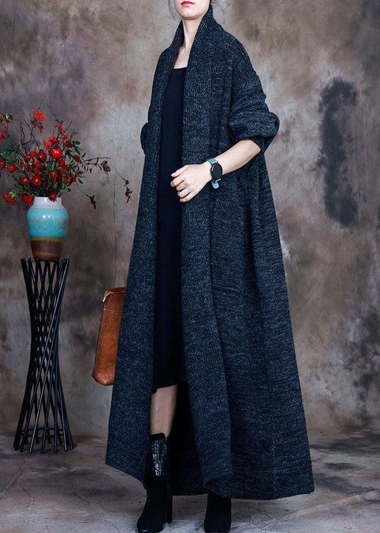 Plus Size Navy V-Ausschnitt Lässiger Herbst Strick Lockere Strickjacken