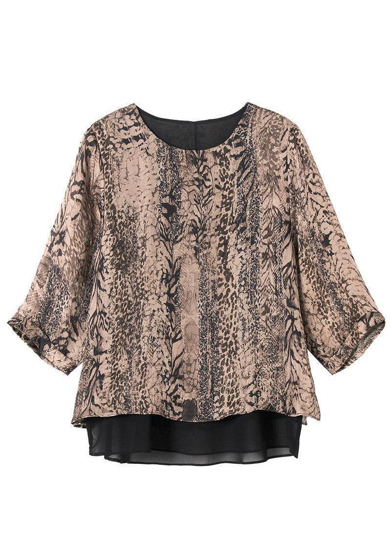 Plus Größe O-Ausschnitt Organza Patchwork Leopard Chiffon Blusen Sommer