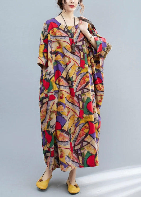 Plus Size O-Ausschnitt Print Taschen Urlaubskleid Sommer