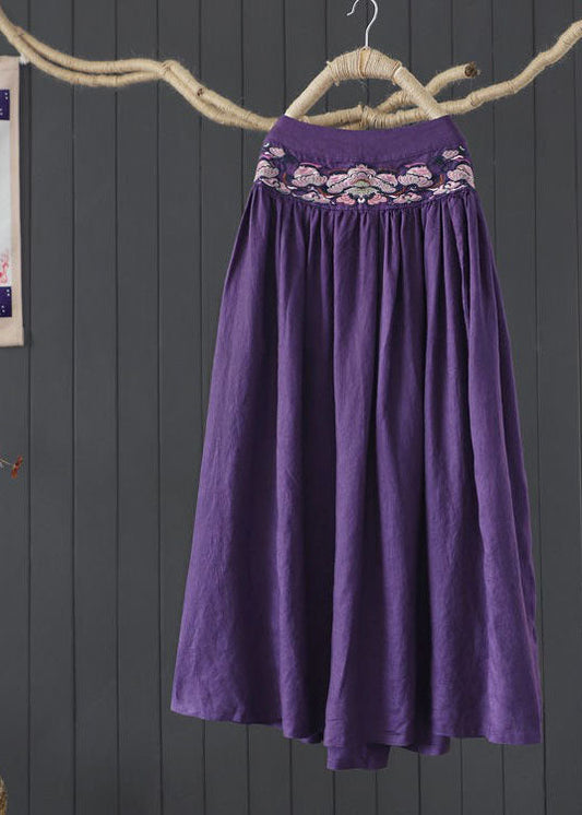 Plus Size Orange Cinched Embroidered Leinenrock Frühling