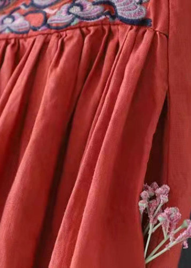 Plus Size Orange Cinched Embroidered Leinenrock Frühling