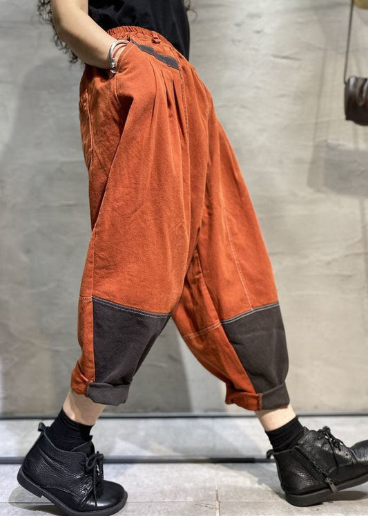 Plus Size Orange Taschen Baumwollhose Frühling