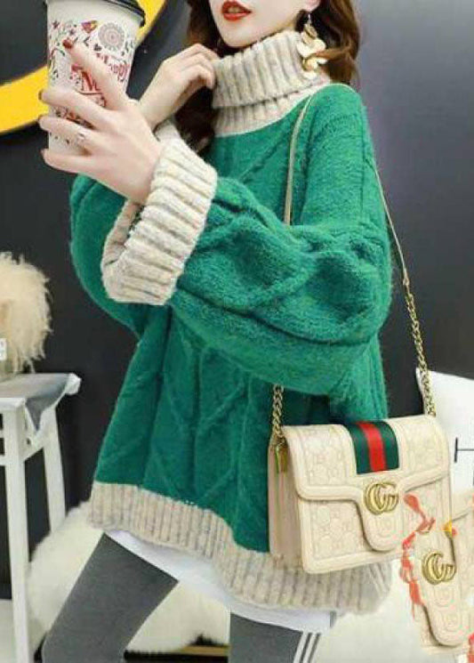 Plus Größe Orange Rollkragen Patchwork Stricken Gestrickte Tops Winter