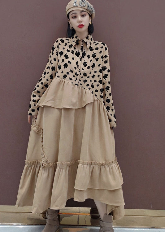 Plus Size Peter Pan Kragen Patchwork Print Hemden Kleid Frühling