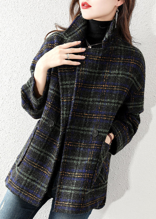 Plus Size Peter Pan Kragen Plaid Wollmantel Winter