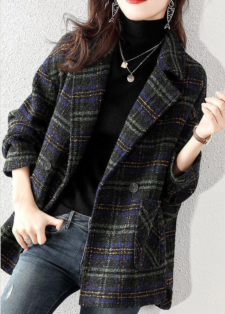 Plus Size Peter Pan Kragen Plaid Wollmantel Winter