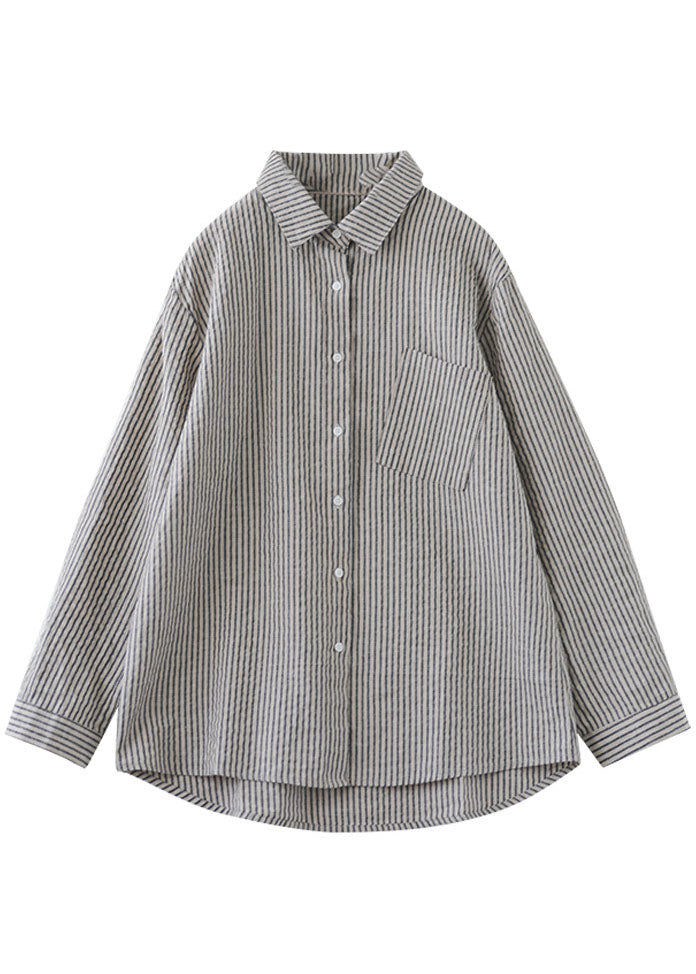 Plus Size Peter Pan Kragen Gestreifte Bluse Tops Frühling