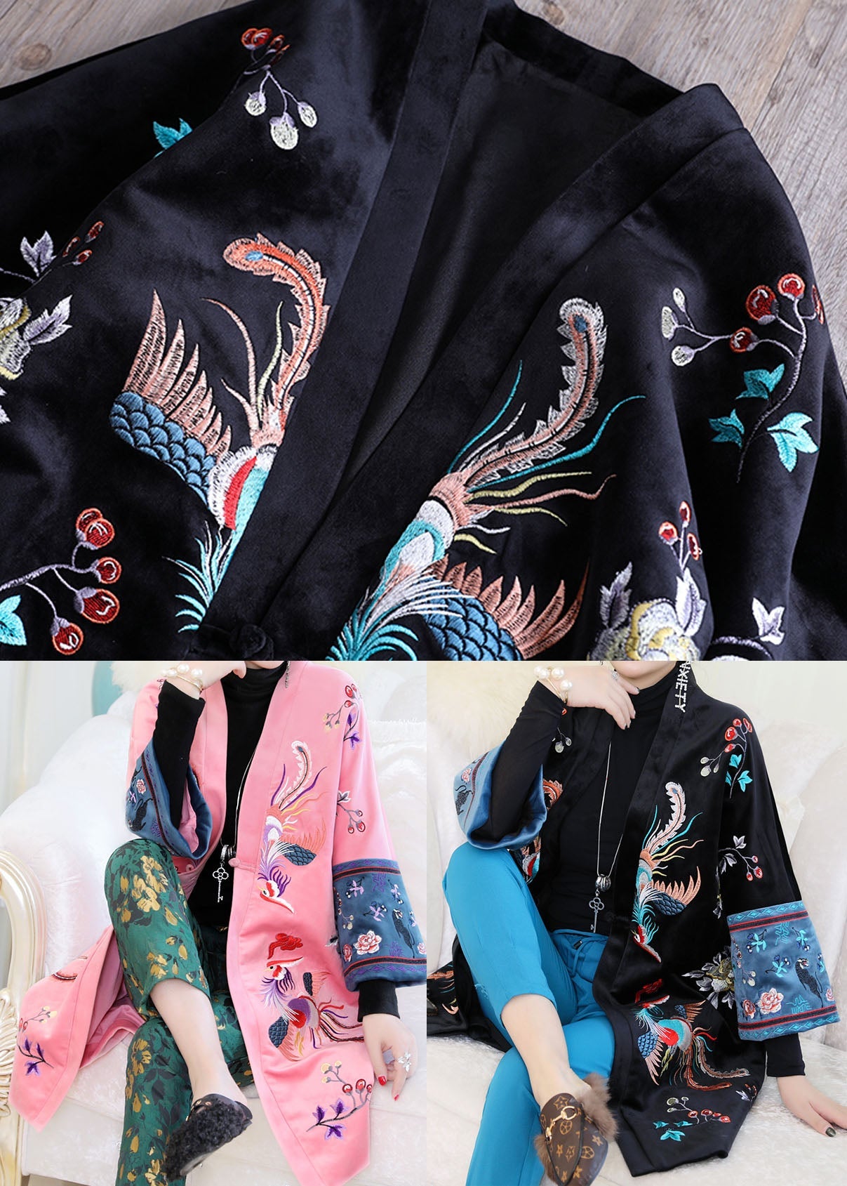 Plus Size Rosa Orientalischer Samt Warme Wintermäntel