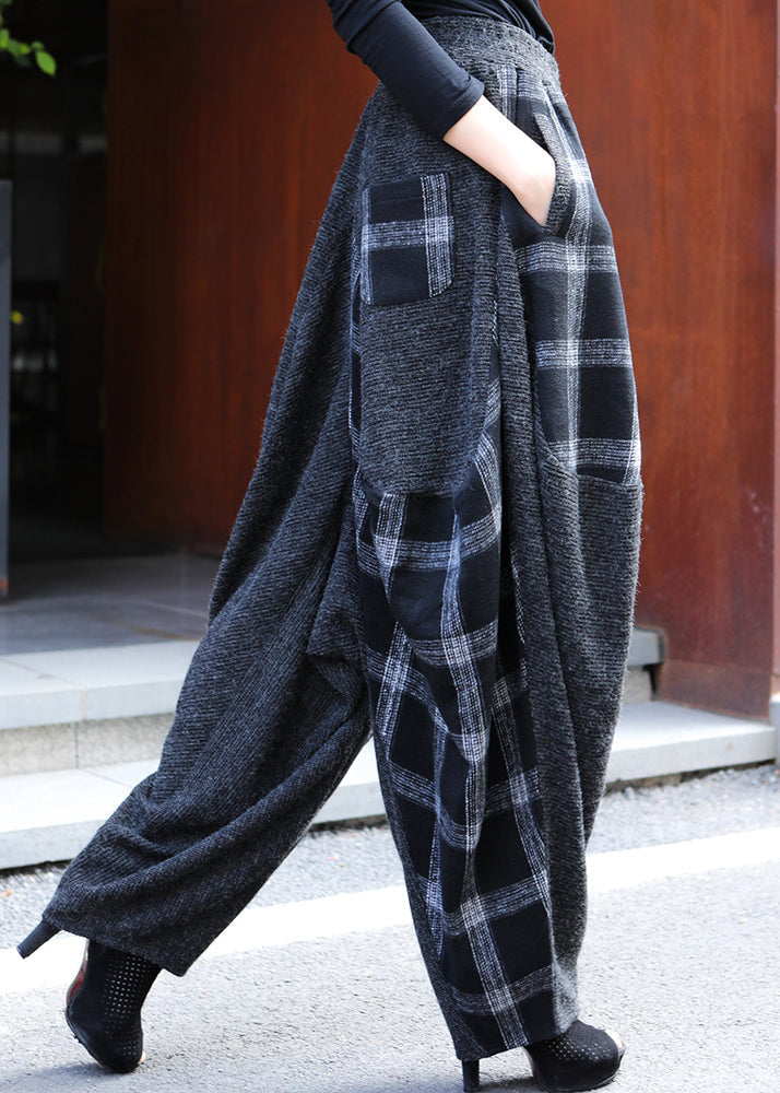Plus Size Plaid Patchwork Elastische Taille Laterne Hosen Herbst