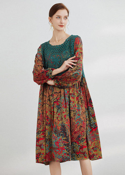 Plus Size Plus Size Blaues Print Lockeres Kleid Frühling