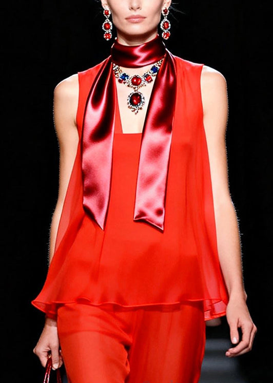 Plus Size Red Oversized Chiffon Two Pieces Set Sleeveless