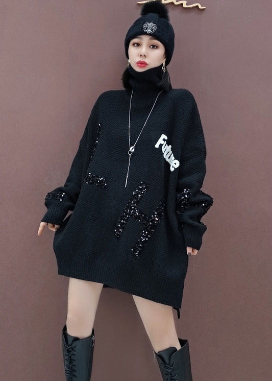 Plus Size Roter Rollkragen Mode Strickkleid Winter