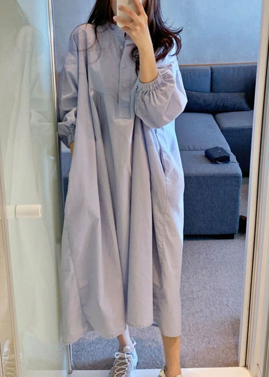 Übergröße Einzigartige blaue Knopf lose Kleider Frühling