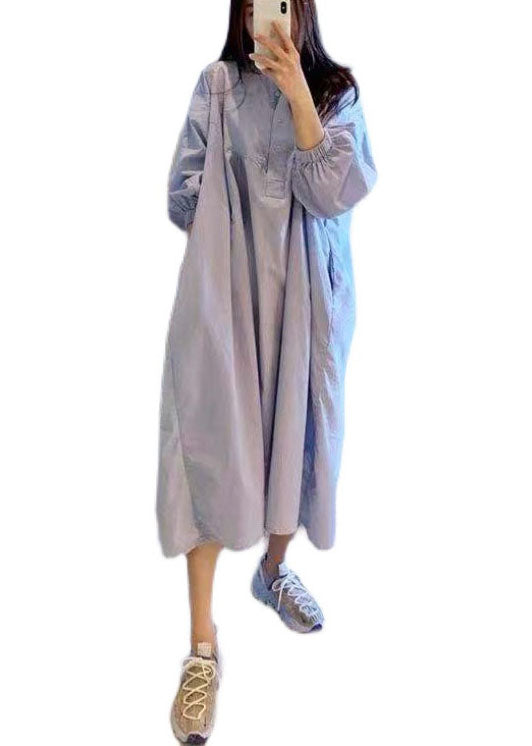 Übergröße Einzigartige blaue Knopf lose Kleider Frühling