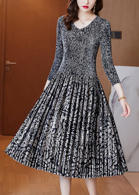 Plus Size V-Ausschnitt Print Velourskleider Frühling