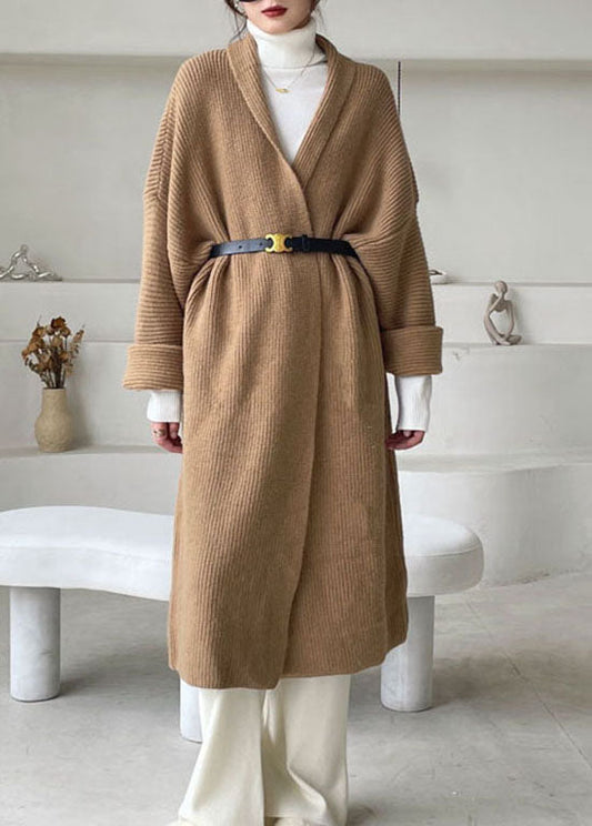 Plus Größe Vintage Khaki Casual Strickjacke Winter