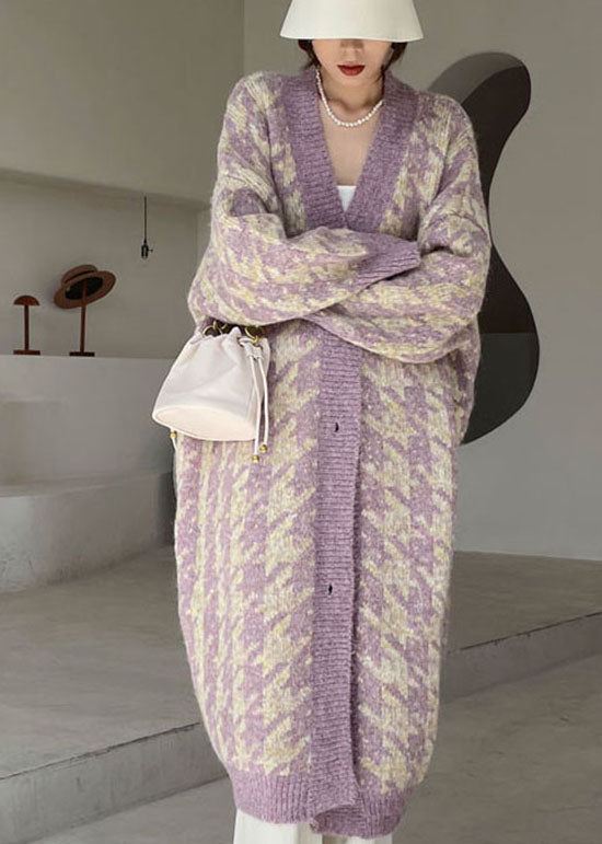 Plus Size Vintage Lila gemütlicher Strickcardigan Frühling