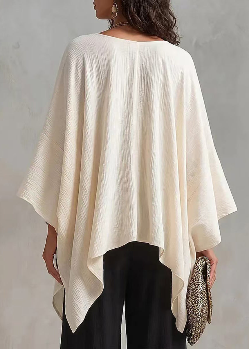 Plus Size White Oversized Asymmetrical Tops Batwing Sleeve