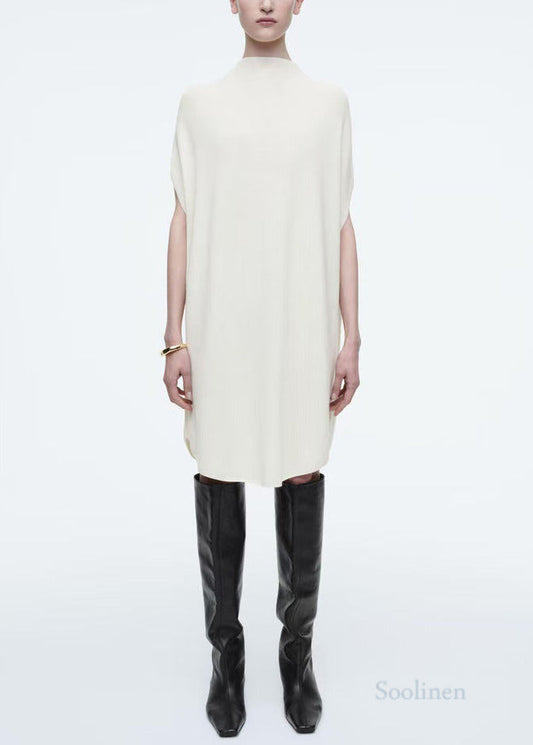 Plus Size White Oversized Knit Dresses Batwing Sleeve