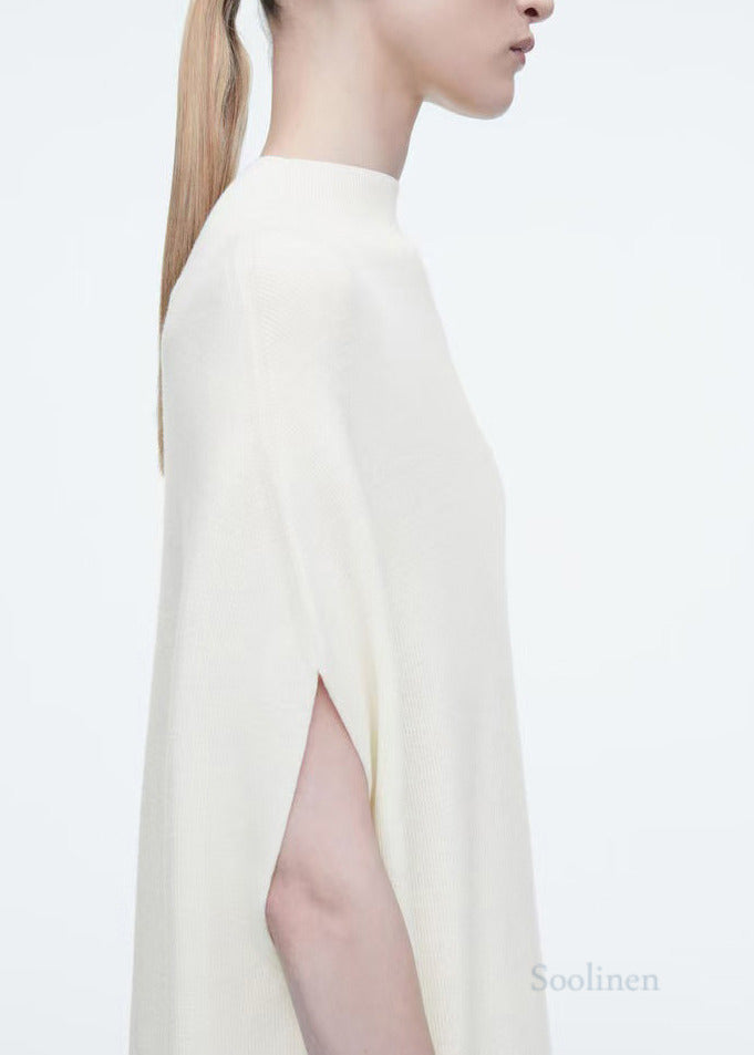 Plus Size White Oversized Knit Dresses Batwing Sleeve