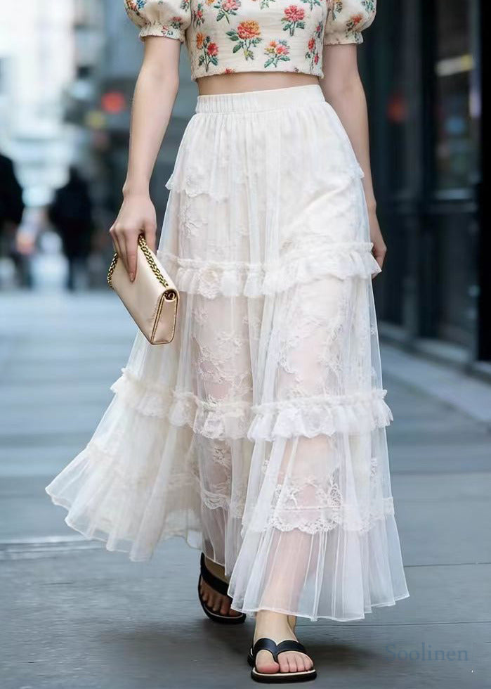 Plus Size White Oversized Patchwork Exra Large Hem Tulle Skirts Spring