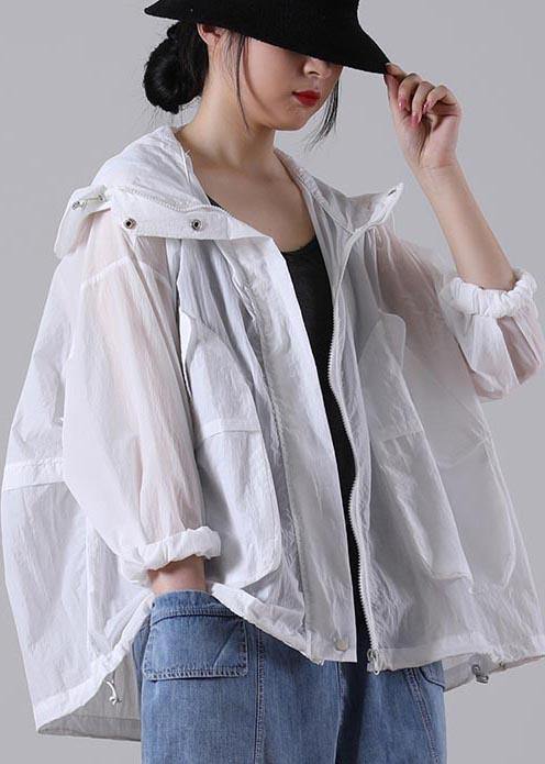 Plus Size White Pocket UPF 50+ Coat Jacket Hoodies Outwear Summer - SooLinen