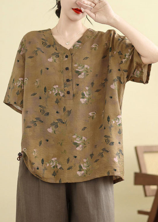 Plus Size White Print Button T Shirt Summer