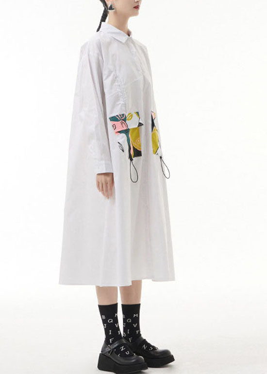 Plus Size Weißes, zerknittertes Peter-Pan-Kragen-Taschen-Print-Hemd