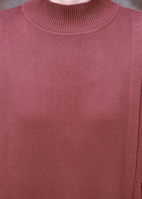 Plus Size Damen Schokoladenbraunes Slim Fit Strickkleid Frühling