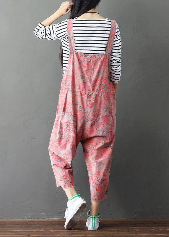 Plus Größe Pink Print weite Beinhose Jumpsuits Frühling