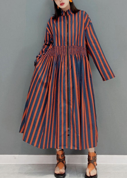 Plus Größe Rot Zip Up Gestreiften urlaub Kleider Frühling