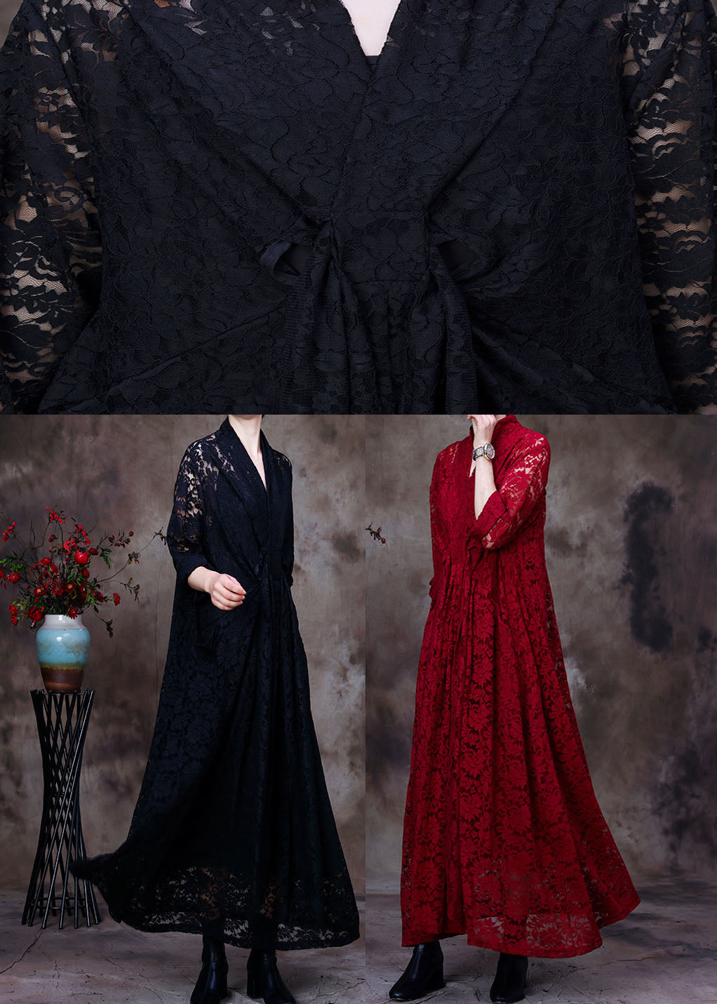 Plus Size schwarzes Partykleid mit V-Ausschnitt und Spitze für den Frühling