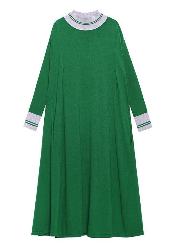 Pullover green Sweater dresses plus size o neck exra large hem DIY sweater dresses - SooLinen