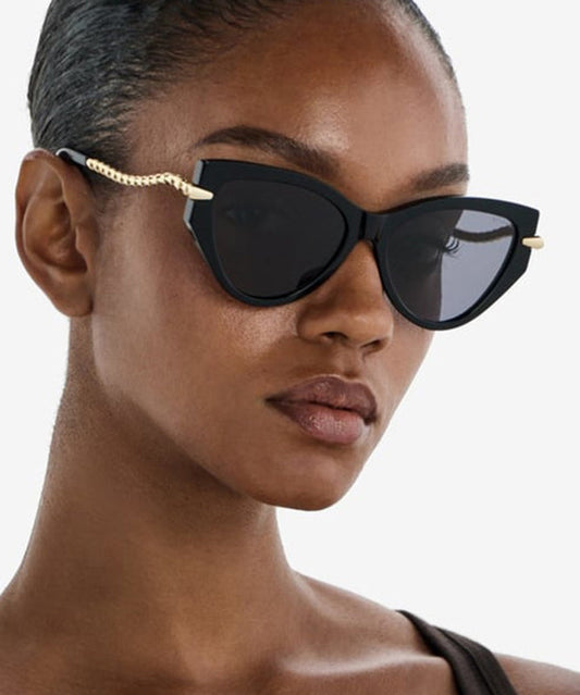 Punk Style Black Cat Eye Chain Concave Sunglasses