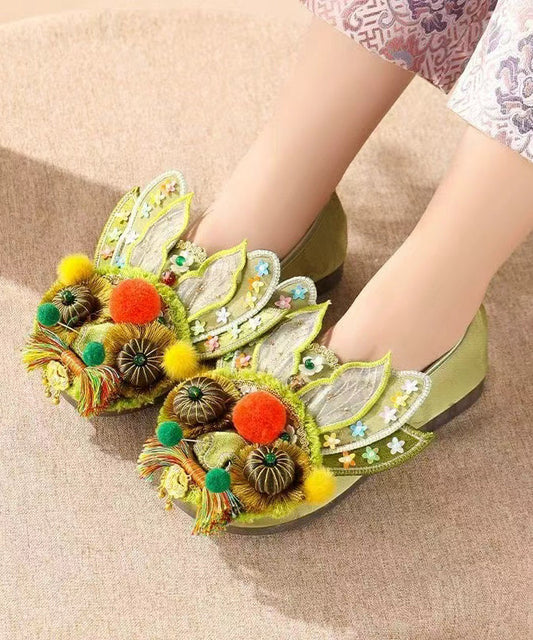 Purple Flat Feet Shoes Cotton Fabric Handmade Splicing Embroidered