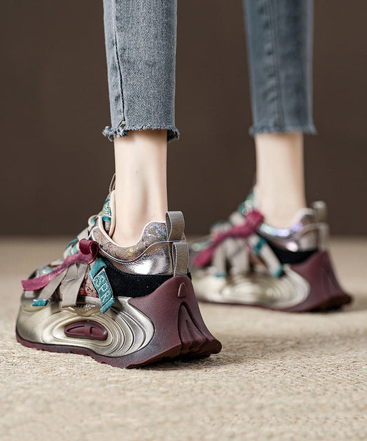 Zapatos planos con plataforma y cordones de circonitas moradas para mujer