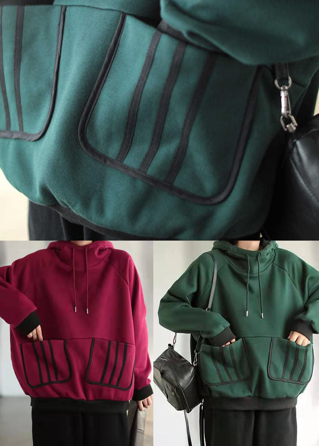 Lila Rot Warme Fleece Sweatshirts kordelzug Taschen Winter