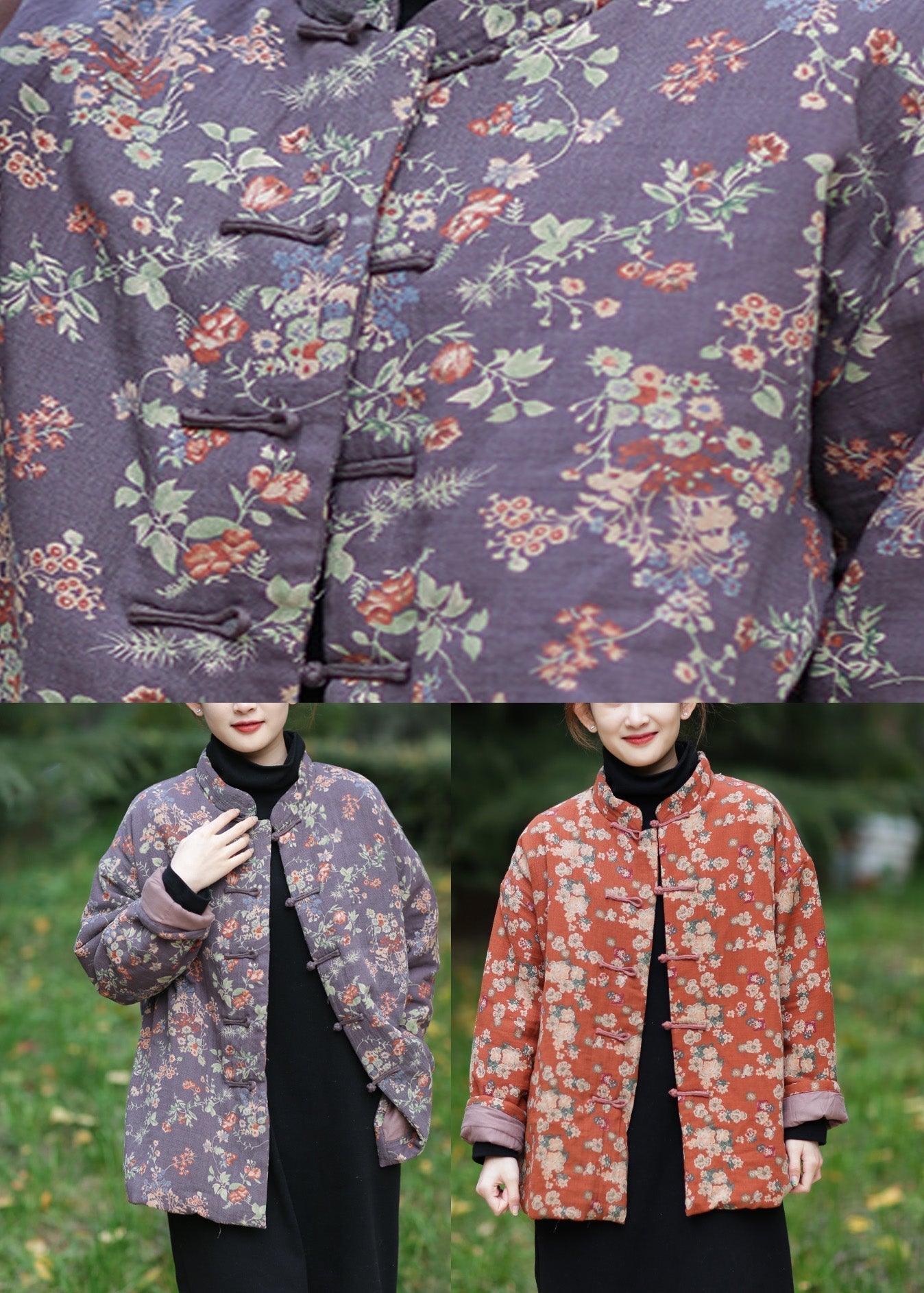 Lila Stehkragen Knopf Warm Fleece Parka Winter