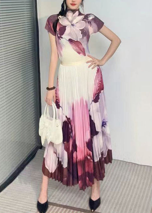 Lila Faltig T Shirt Und Röcke Zwei Stücke Set Sommer