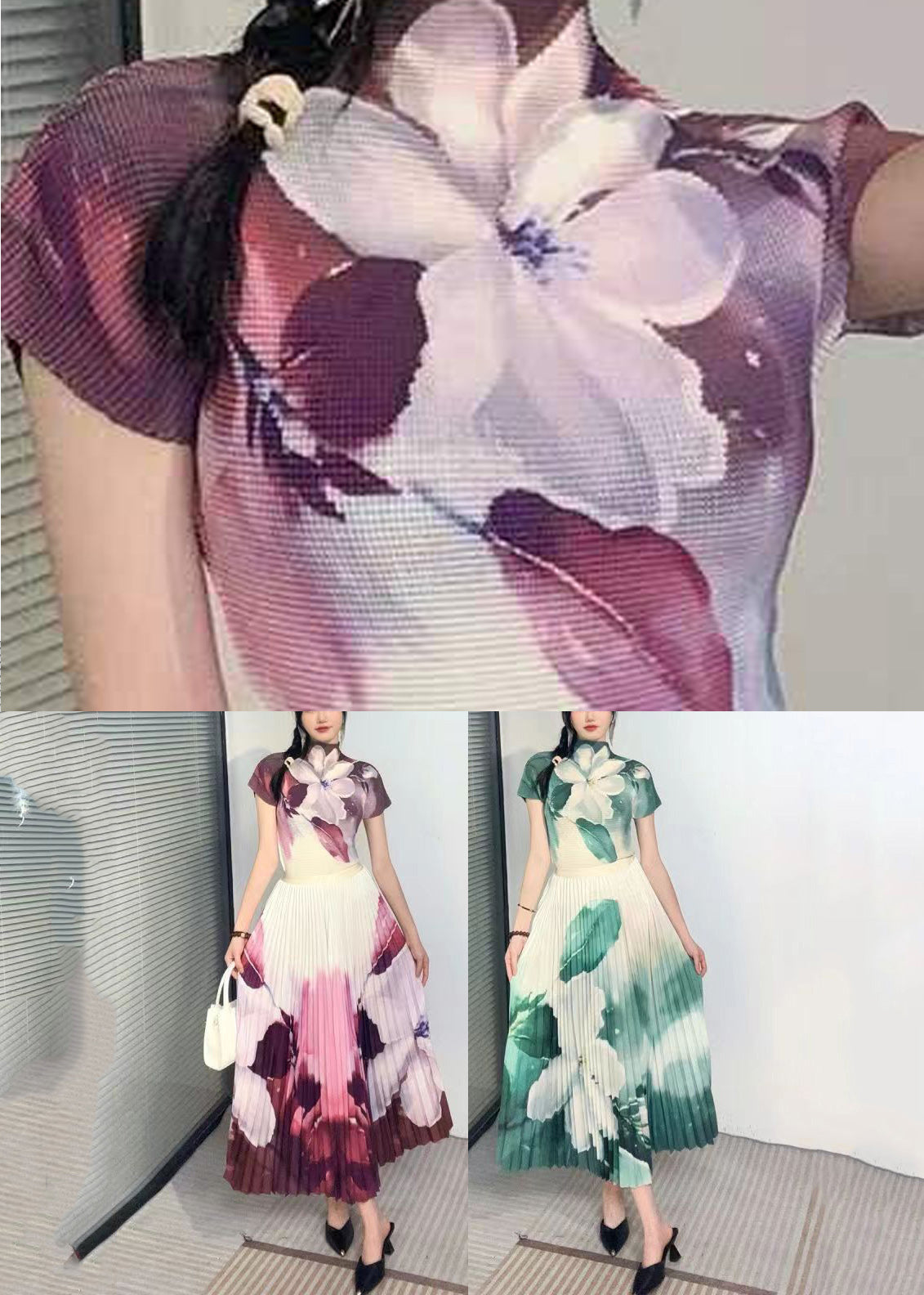 Lila Faltig T Shirt Und Röcke Zwei Stücke Set Sommer