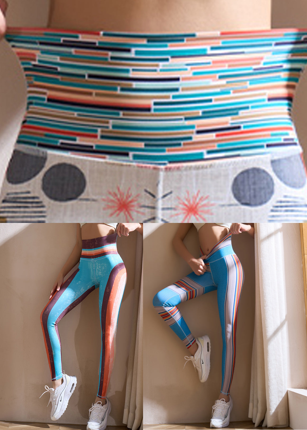 Push Up Blue Striped High Waist Capri Athletic Leggings